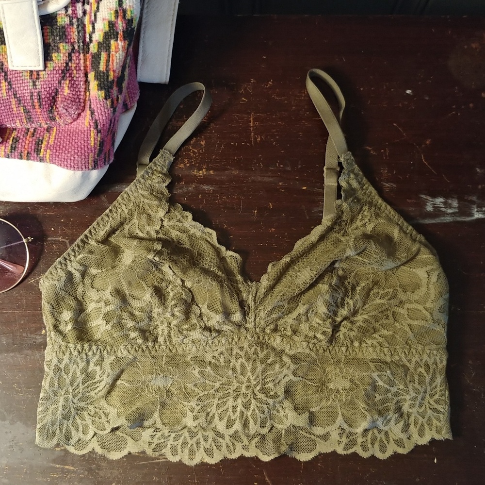 Pink Bralette Olive Green Lace - Victoria Secret